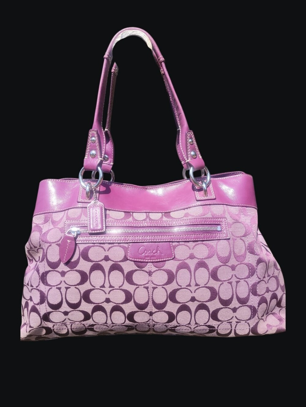 Vintage Coach Penelope Signature Purple Jacquard & Patent Leather Shoulder 2010